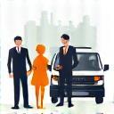 Icon showing diverse people and a van, for tourists and business fleets