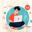Icon showing a person using a laptop anywhere, signifying 24/7 convenience