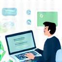 Illustration of a person easily purchasing a vignette on a laptop, symbolizing DigitalVignettePro's convenience